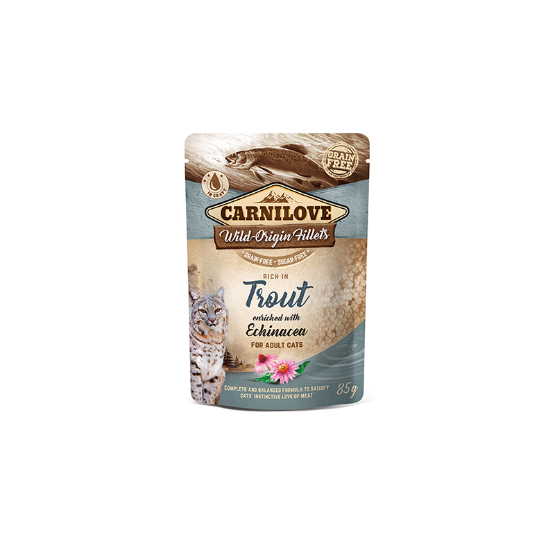 Carnilove Trout Echinacea konservai su upėtakiu ir ežiuole katėms, 85 g