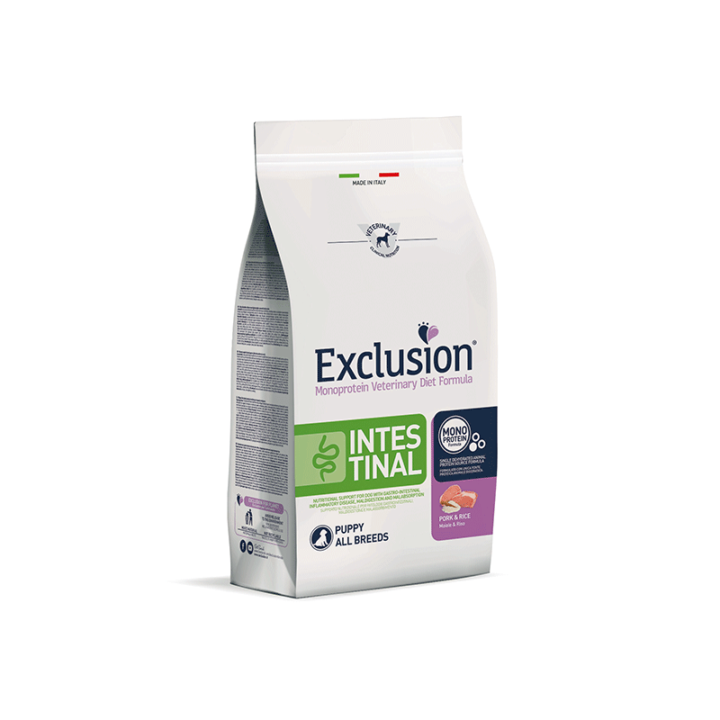 Exclusion Intestinal maistas šuniukams su kiauliena ir ryžiais, 2 kg