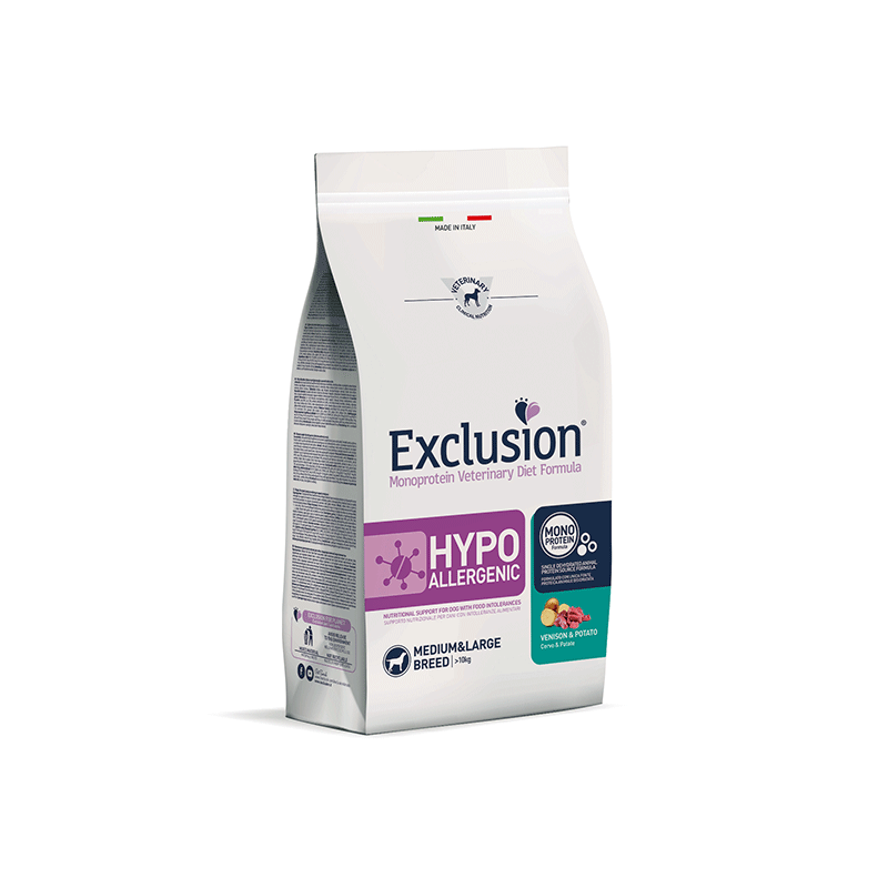 Exclusion Hypoallergenic maistas šunims su elniena ir bulvėmis, M/L, 12 kg