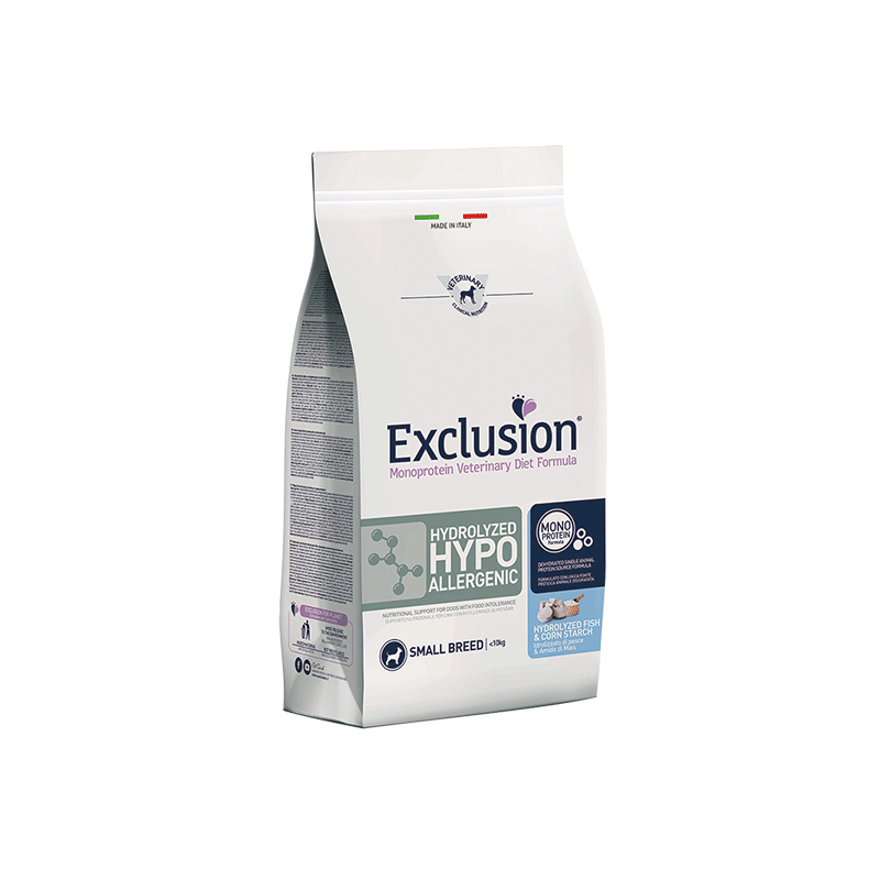 Exclusion Hypoallergenic maistas su žuvimi ir kukurūzų kramolu mažų veislių šunims, 2 kg