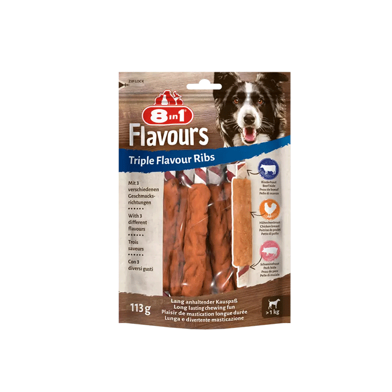8in1 Flavours trigubo skonio šonkauliukai šunims, 113 g