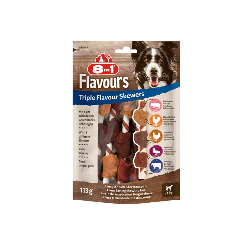 8in1 Flavours trigubo skonio iešmeliai šunims, 113 g