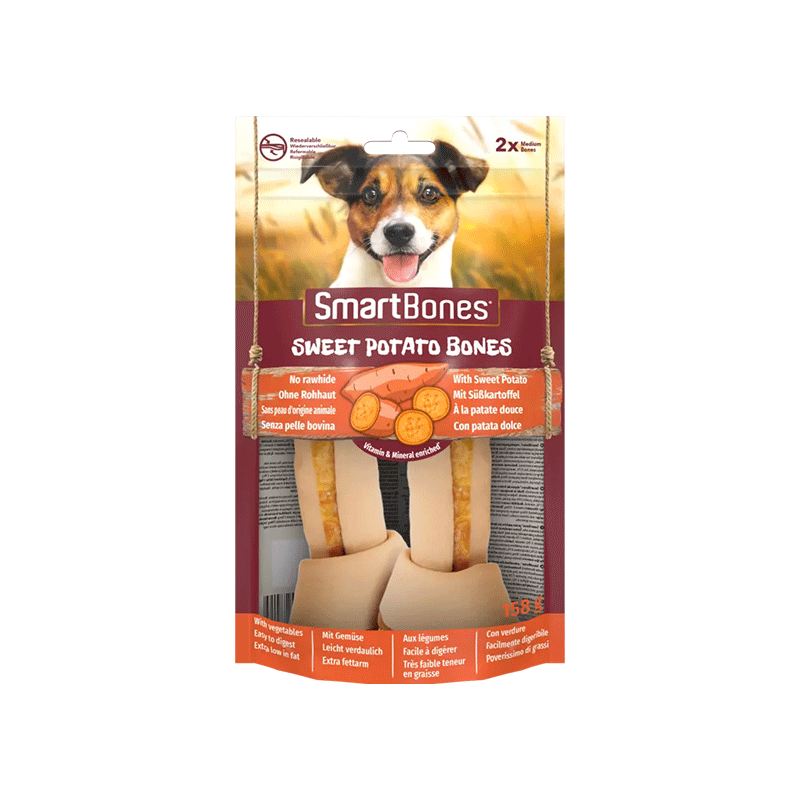 SmartBones Sweet Potato Bones skanėstai su batatais vidutinio dydžio veislių šunims, 2 vnt.