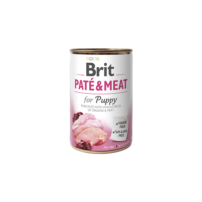 Brit Care Chicken & Turkey Pate & Meat konservuotas pašaras šuniukams, 400 g