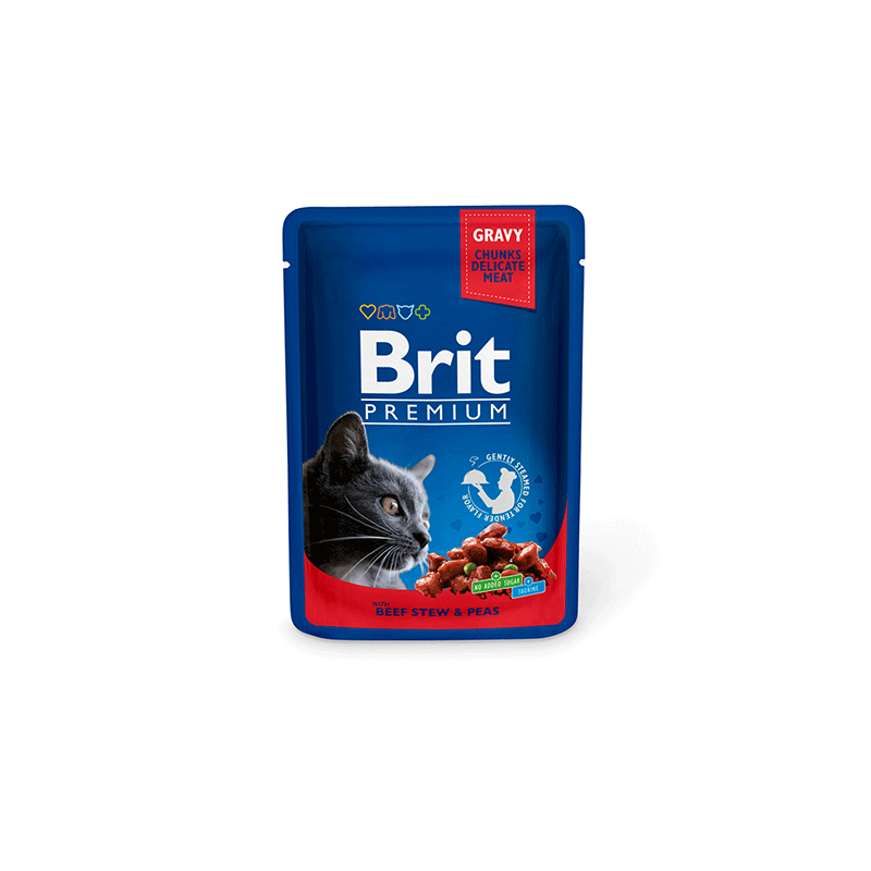 Brit Premium Beef Stew & Peas konservuotas pašaras katėms, 100 g