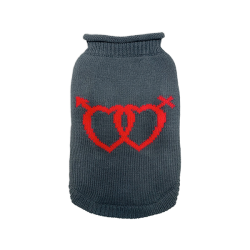 Happet pilkas megztinis su širdelėmis šuniui, 35 cm