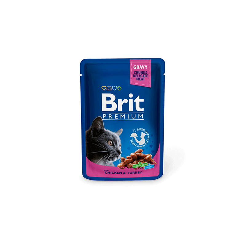 Brit Premium Chicken & Turkey konservuotas pašaras katėms, 100 g