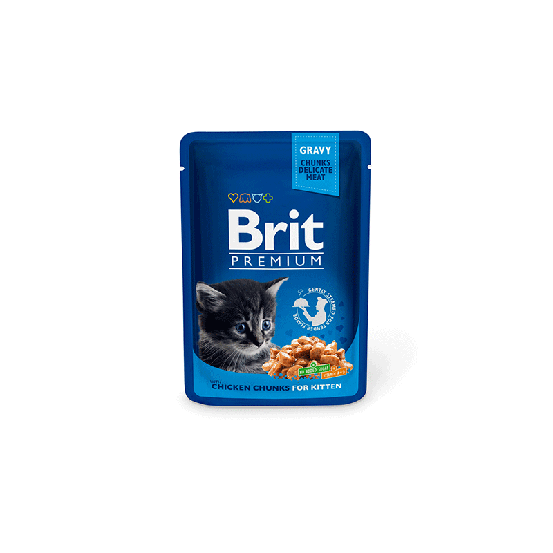Brit Premium Chicken Chunks Kitten konservuotas pašaras kačiukams, 100 g