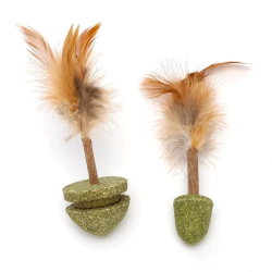 Nobleza žaislas su katžole ir plunksnomis katėms