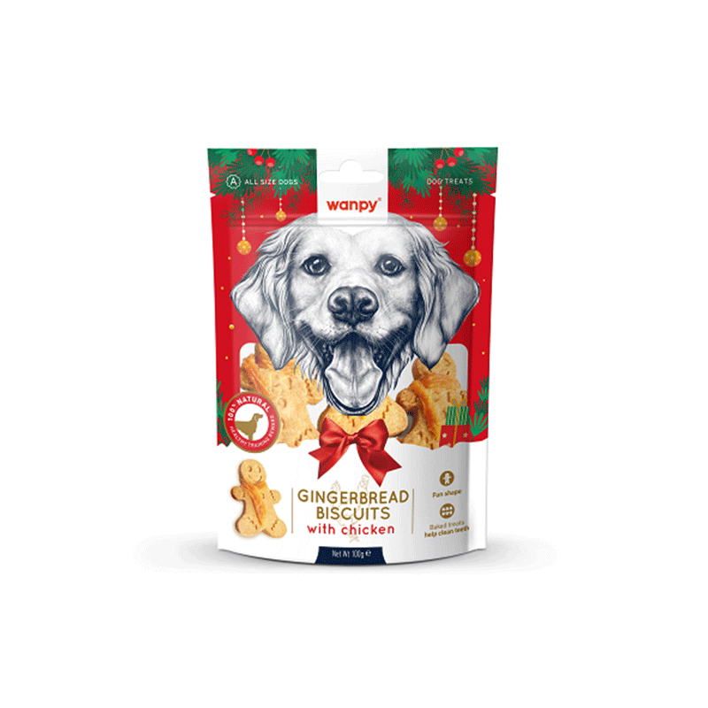 Wanpy Gingerbread Biscuits kalėdiniai skanėstai šunims, 100 g
