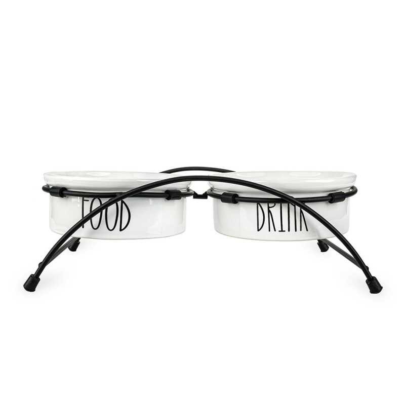 Happet balti, keraminiai dubenėliai su stovu augintiniams, 0,81l