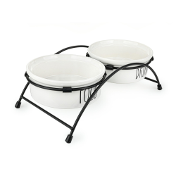 Happet balti, keraminiai dubenėliai su stovu augintiniams, 0,81l