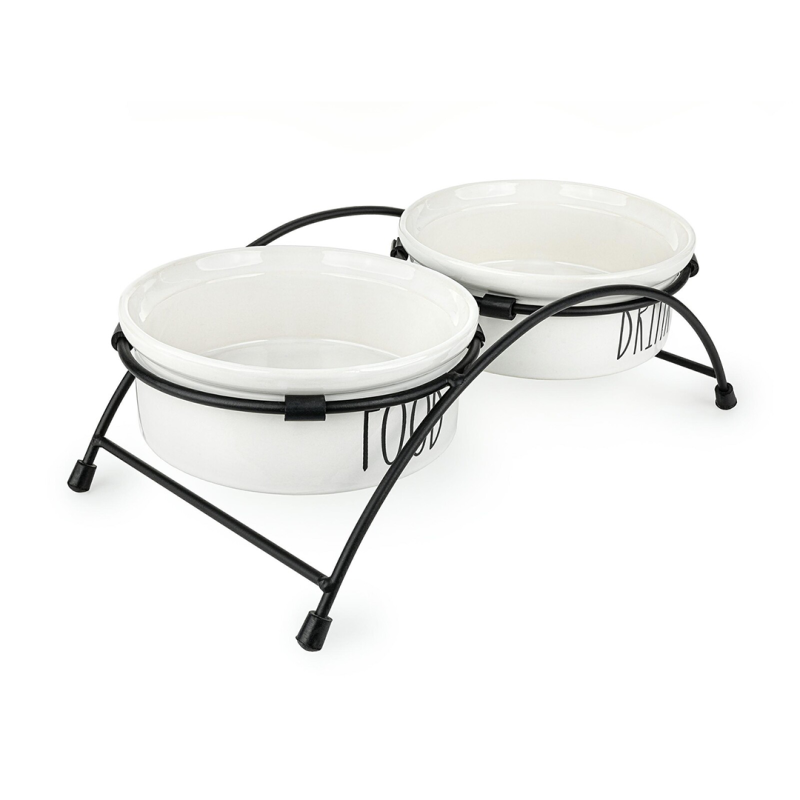 Happet balti, keraminiai dubenėliai su stovu augintiniams, 0,81l