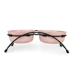 Happet rožiniai, keraminiai dubenėliai su stovu augintiniams, 0,81l