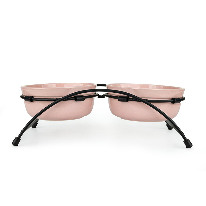 Happet rožiniai, keraminiai dubenėliai su stovu augintiniams, 0,81l