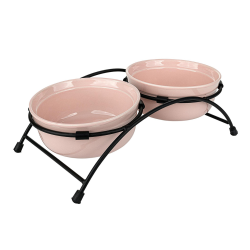 Happet rožiniai, keraminiai dubenėliai su stovu augintiniams, 0,81l