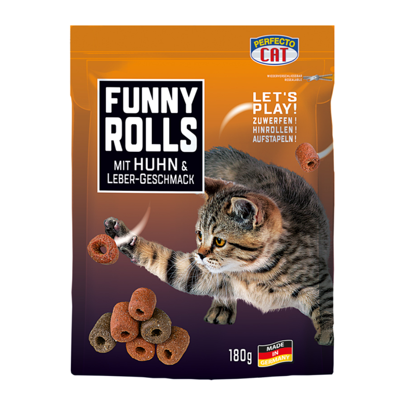 Perfecto Cat Funny Rolls vištienos ir kepenėlių skanėstai katėms, 180 g
