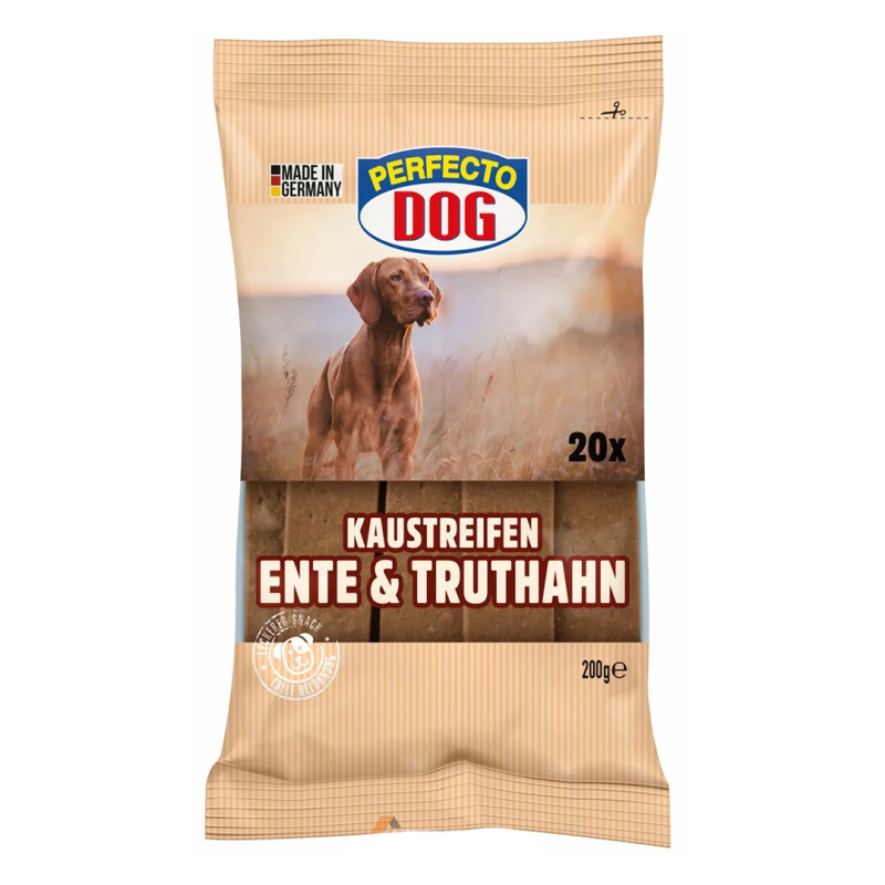 Perfecto Dog juostelės su antiena ir kalakutiena šunims, 200 g