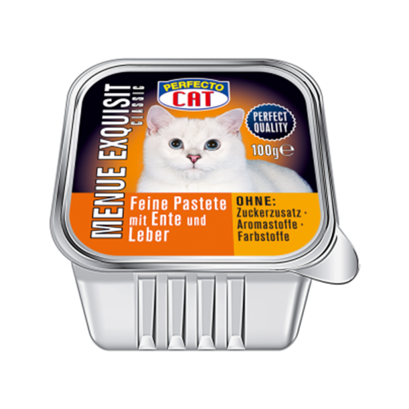Perfecto Menue Exquisit antienos ir kepenėlių paštetas katėms, 100 g