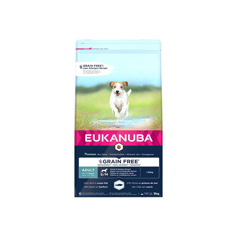 Eukanuba Grain Free Adult S/M maistas šunims su žuvimi, 3 kg
