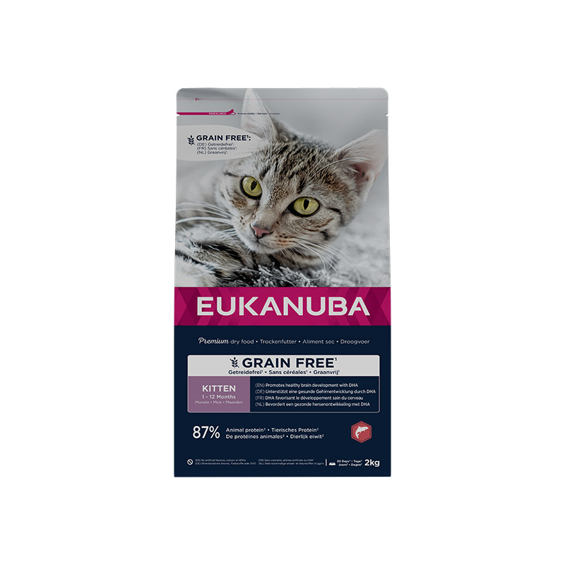 Eukanuba Grain Free Kitten maistas kačiukams su lašiša, 2 kg
