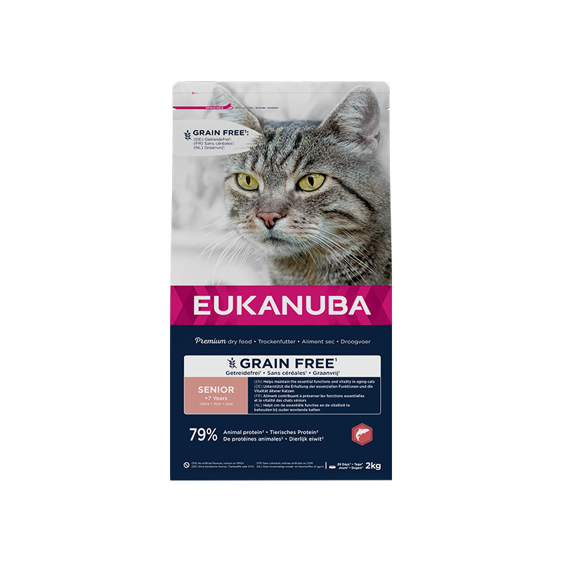 Eukanuba Grain Free Senior maistas katėms su lašiša, 2 kg