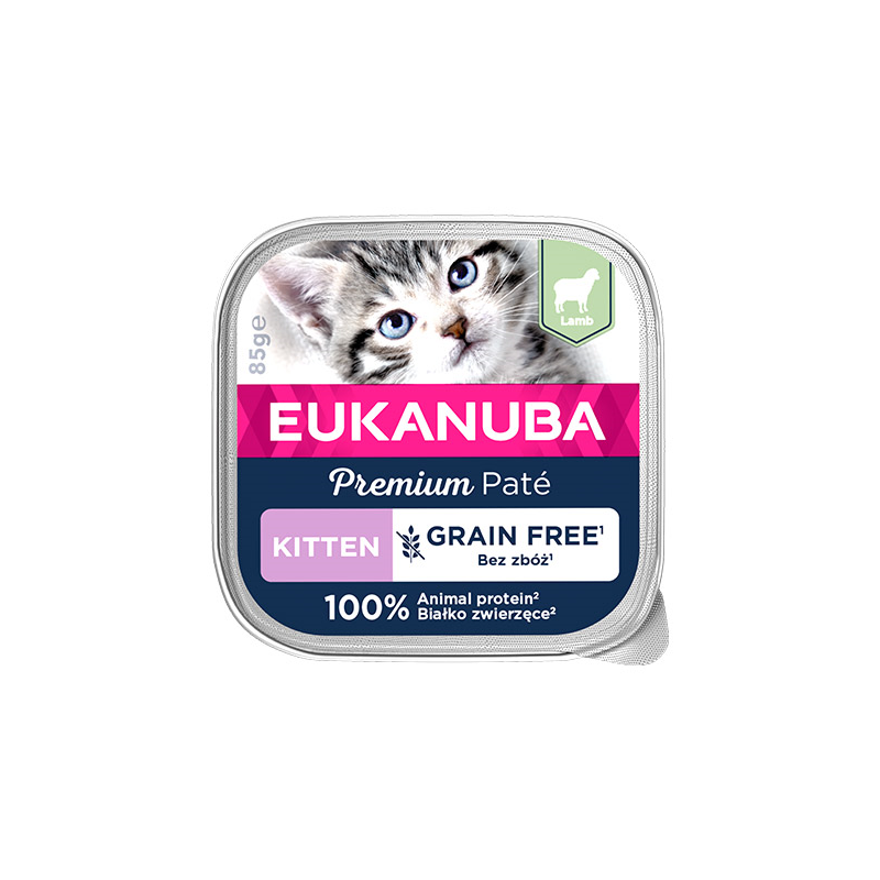 Eukanuba Grain Free Kitten Pate konservai katėms su ėriena, 85 g