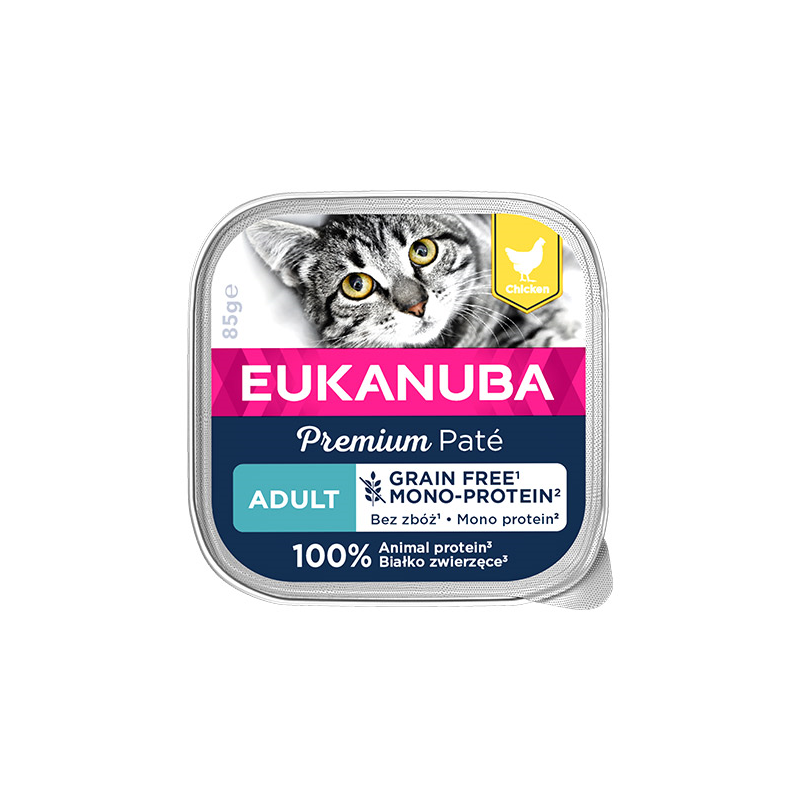 Eukanuba Grain Free Adult Pate konservai katėms su vištiena, 85 g