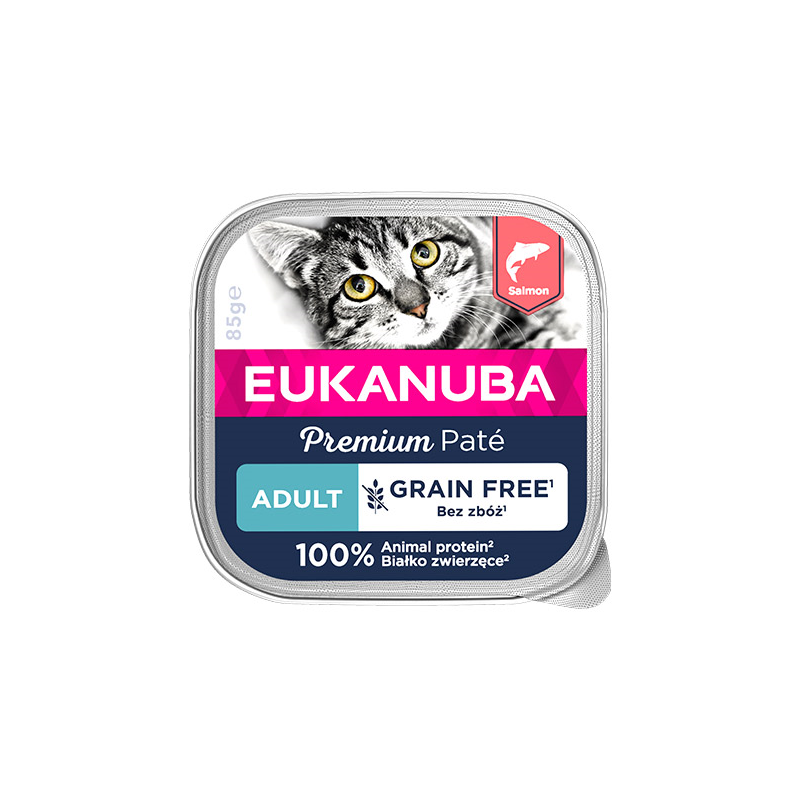 Eukanuba Grain Free Adult Pate konservai katėms su lašiša, 85 g