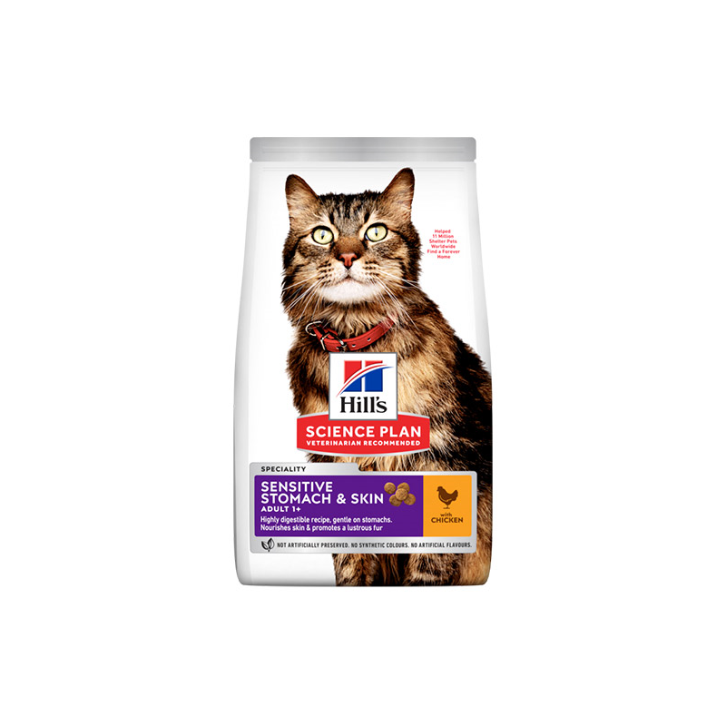 Hill's Sensitive Stomach & Skin sausas maistas katėms su vištiena, 1,5 kg