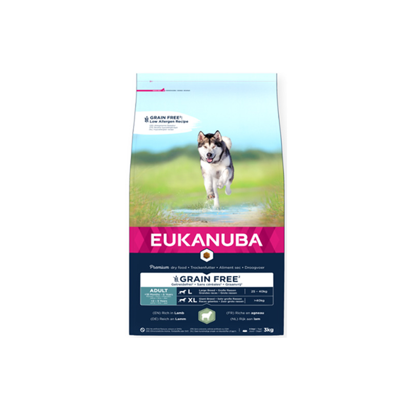 Eukanuba Grain Free Adult L/XL sausas maistas šunims su ėriena, 3 kg