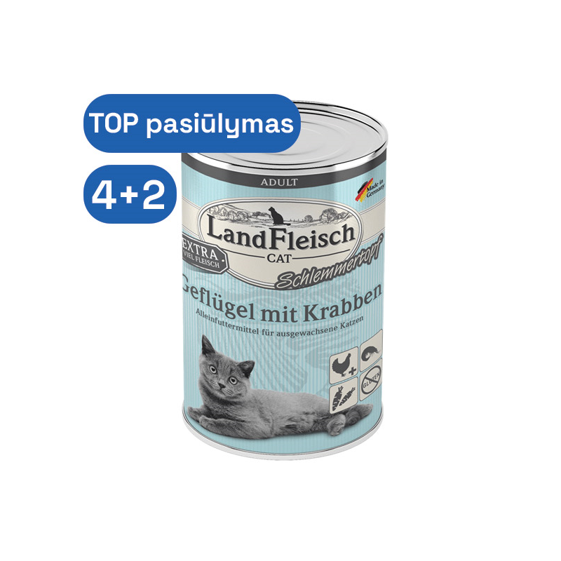 LandFleisch konservai katėms su paukštiena ir krabų mėsa, 400 g