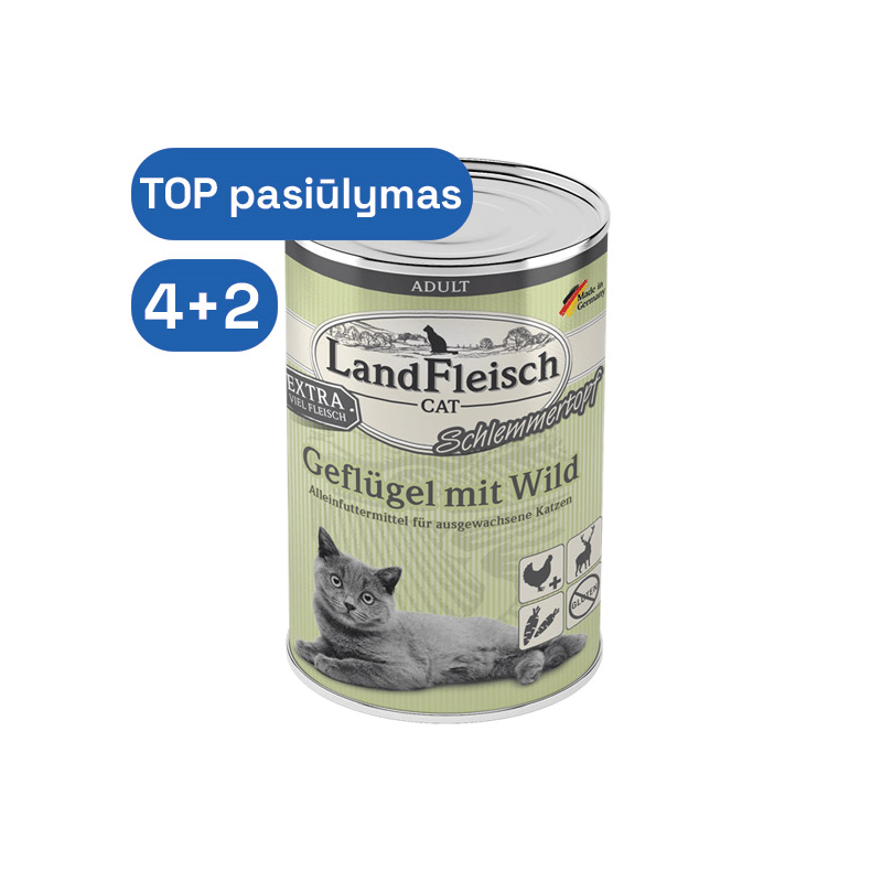 LandFleisch kačių maistas su paukštiena ir žvėriena, 400 g