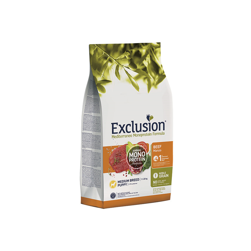 Exclusion Mediterraneo maistas šuniukams su jautiena, M, 3 kg