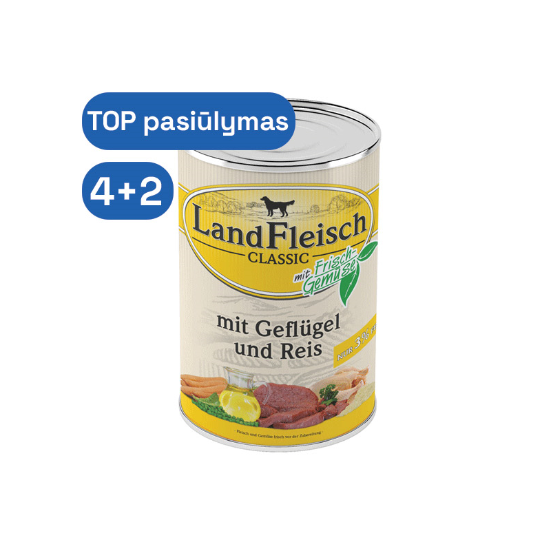 LandFleisch konservai šunims su paukštiena ir ryžiais, 400 g