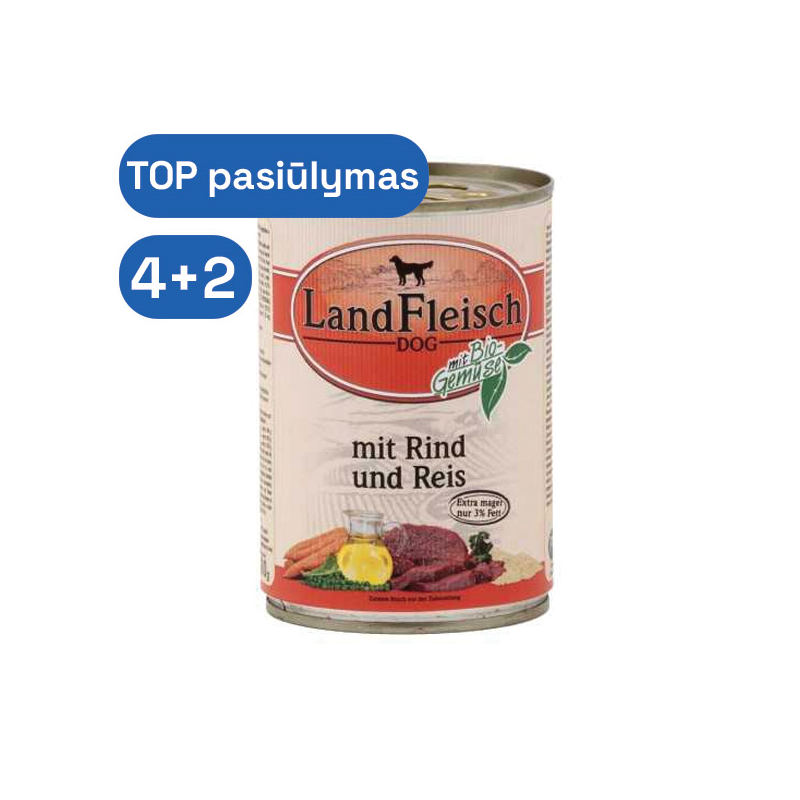 LandFleisch šunų konservai su jautiena ir ryžiais, 400 g