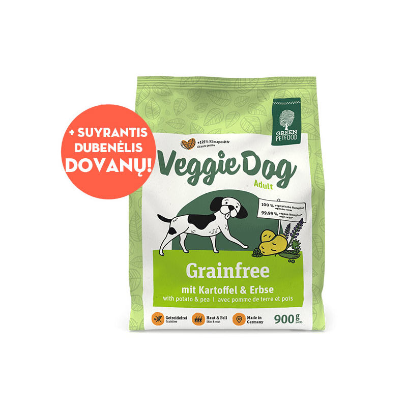Green Petfood VeggieDog Grainfree sausas maistas šunims, 900 g