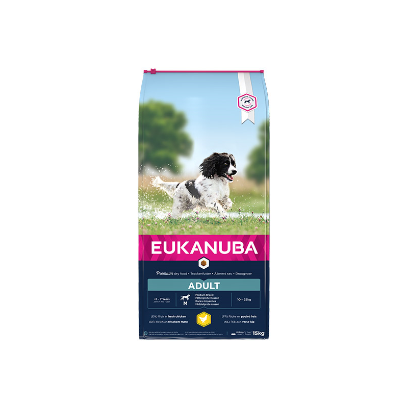 Eukanuba Medium Breed Adult sausas maistas šunims su vištiena, 15 kg