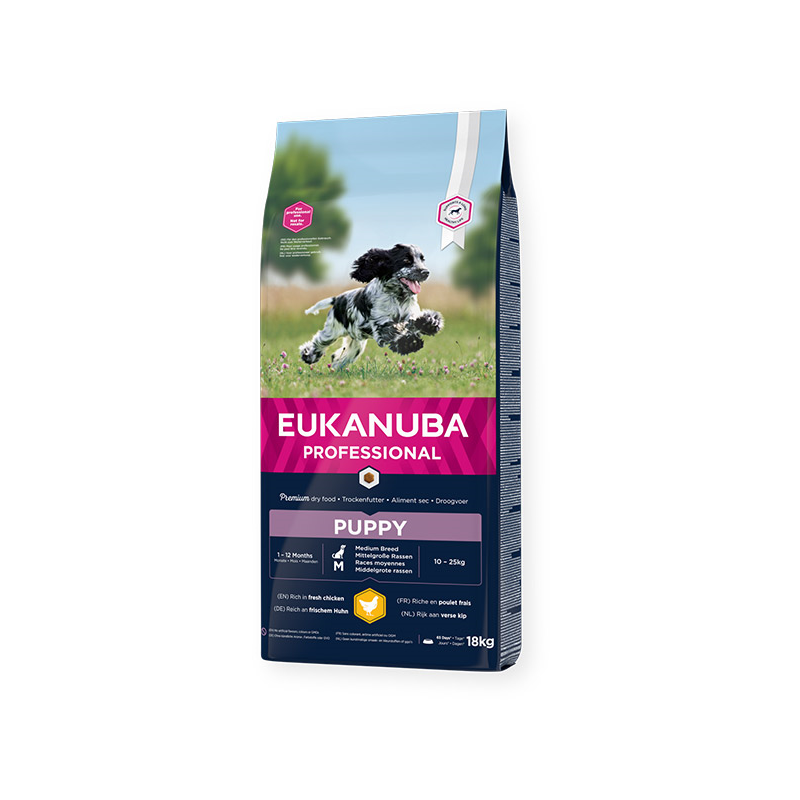 Eukanuba Medium Breed Puppy sausas maistas šuniukams su vištiena, 18 kg