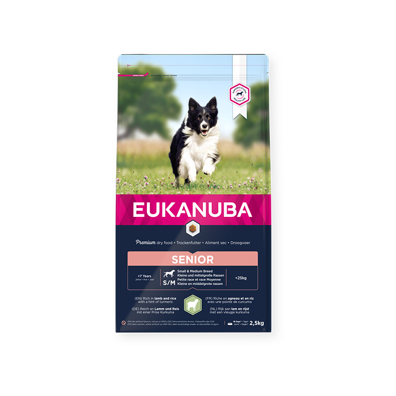 Eukanuba Senior S/M sausas maistas senyviems šunims su ėriena ir ryžiais, 2,5 kg