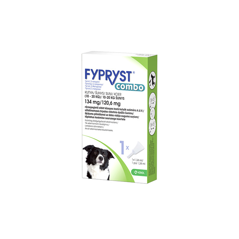 Fypryst Combo antiparazitinis užlašinamasis tirpalas vidutinių veilsių šunims, (10–20 kg), 1,34 mg