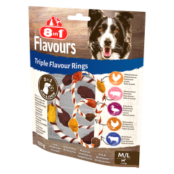 8in1 Flavours trigubo skonio žiedai skanėstai šunims, M/L, 120 g