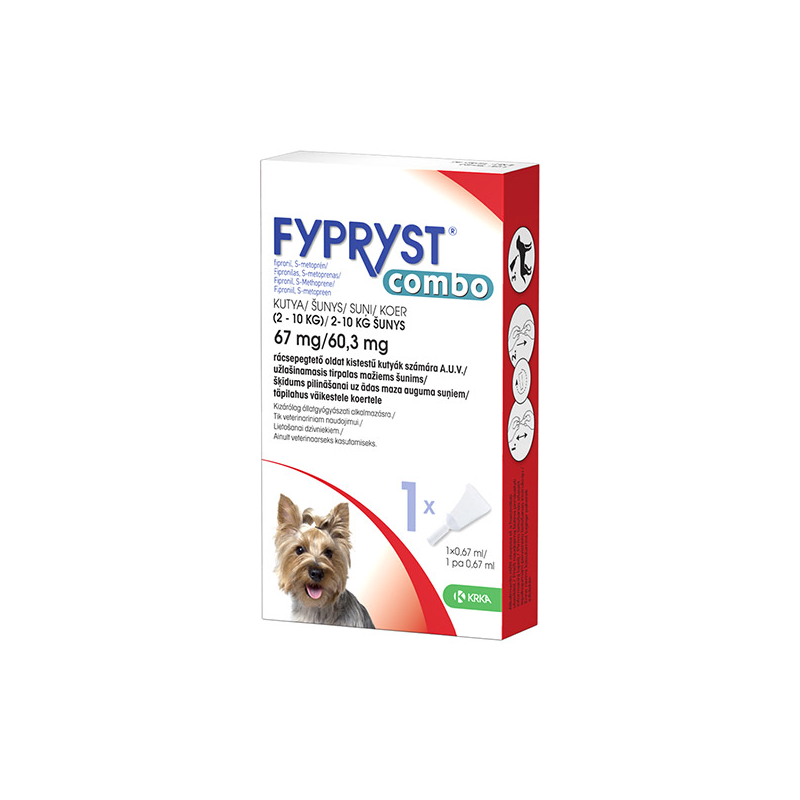 Fypryst Combo antiparazitinis užlašinamasis tirpalas mažų veilsių šunims, (2–10 kg), 67 mg