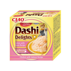 Ciao Dashi Delights plėšyta lašiša sultinyje katėms, 70 g