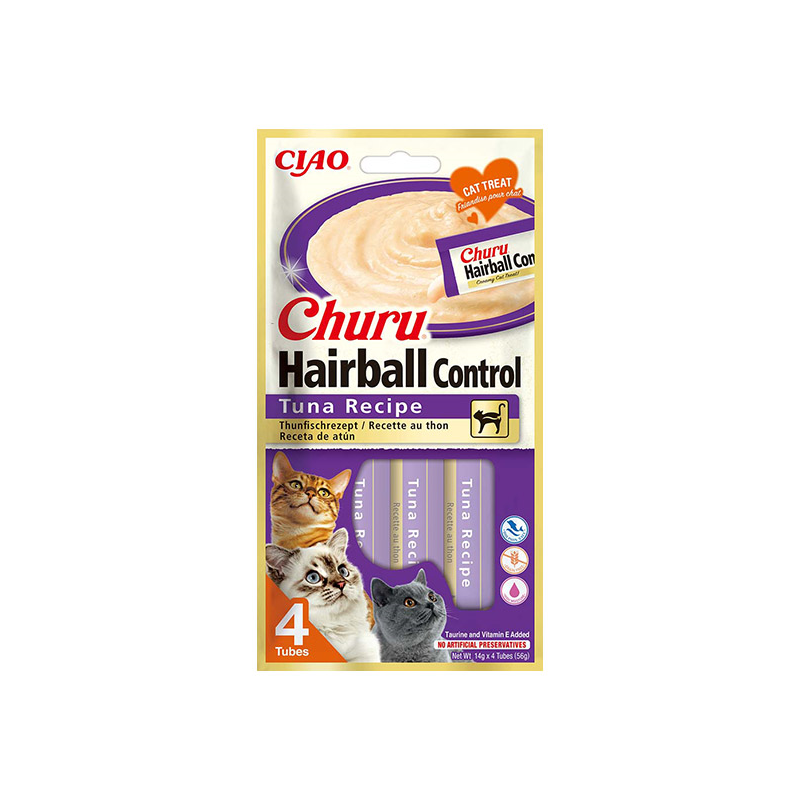 Churu Hairball Control kreminis skanėstas su tunu katėms, 4 vnt.