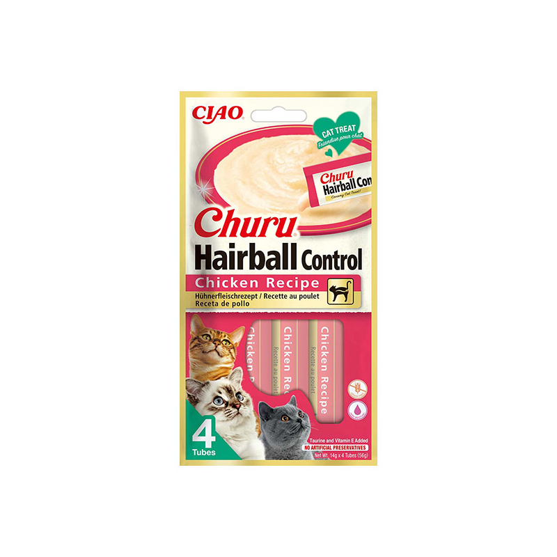 Churu Hairball Control kreminis skanėstas su vištiena katėms, 4 vnt.