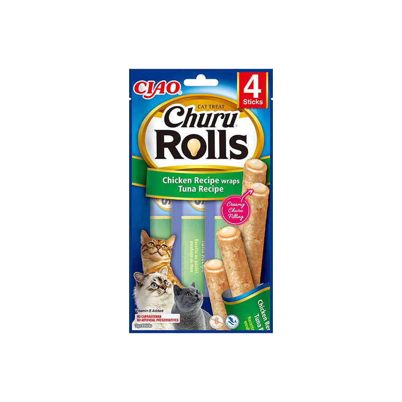 Churu Rolls lazdelės su vištiena ir tunu skanėstai katėms, 4 vnt.