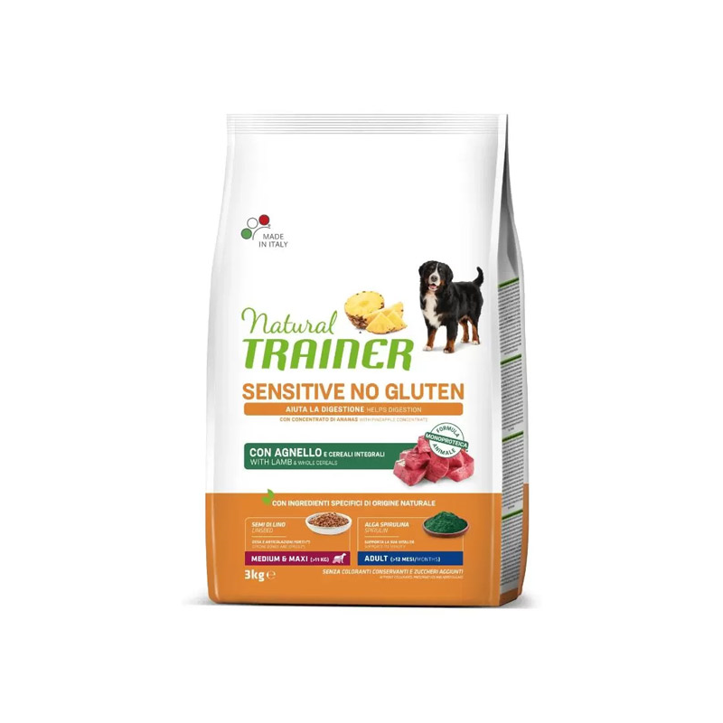 Natural Trainer Sensitive No Gluten sausas maistas su ėriena vidutinių, didelių veislių šunims, 3 kg