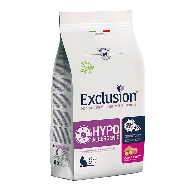 Exclusion Hypoallergenic maistas katėms su kiauliena ir bulvėmis, 1,5 kg
