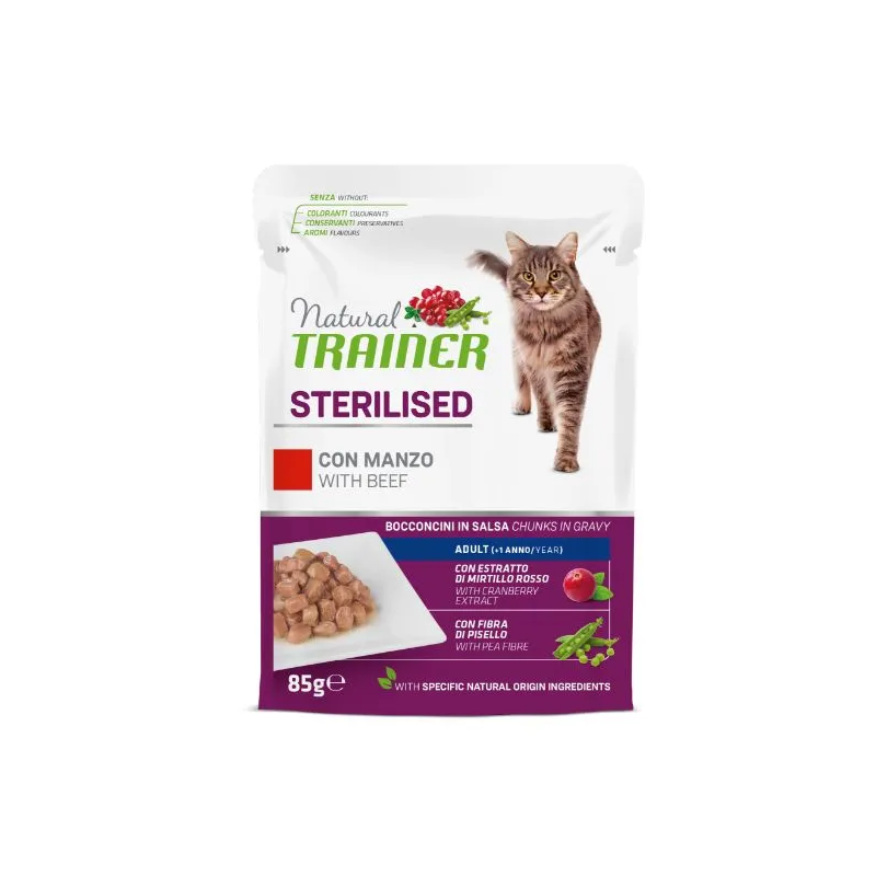 Natural Trainer Cat konservai su jautiena sterilizuotoms katėms, 85 g